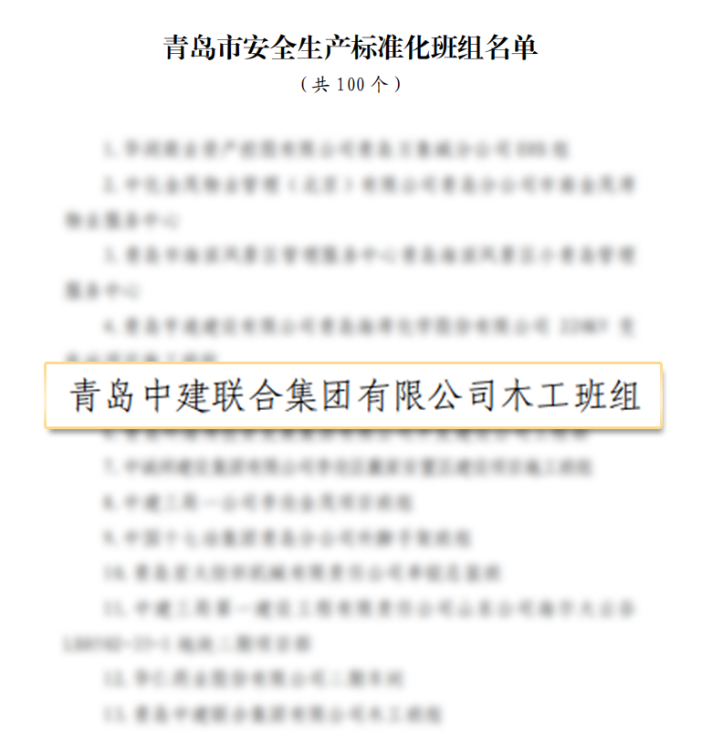 喜報 | 中建聯(lián)合木工班組榮獲“青島市安全生產(chǎn)標準化班組”(圖2)